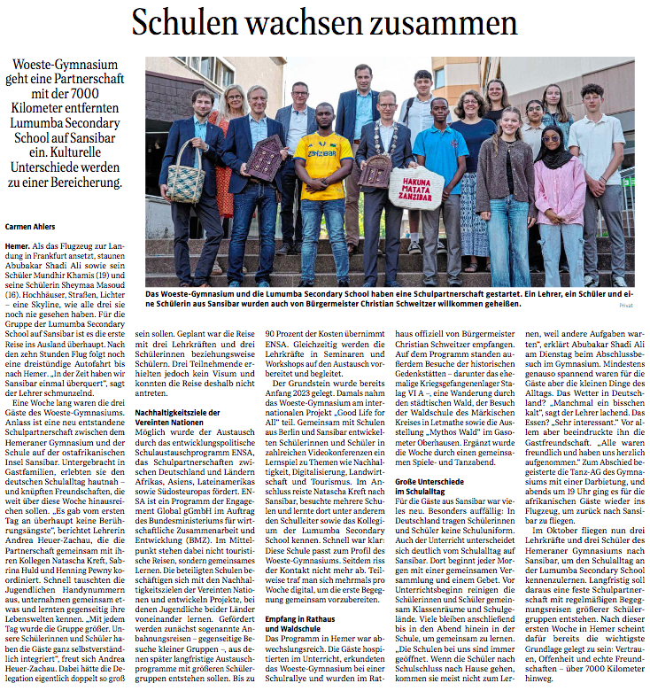 Schulpartnerschaft mit Sansibar