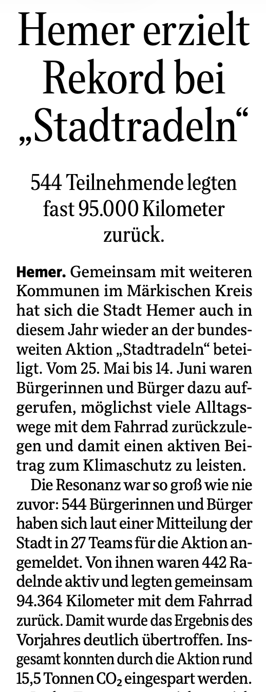 Woeste beim Stadtradeln mit über 20.000 Kilometern aktiv