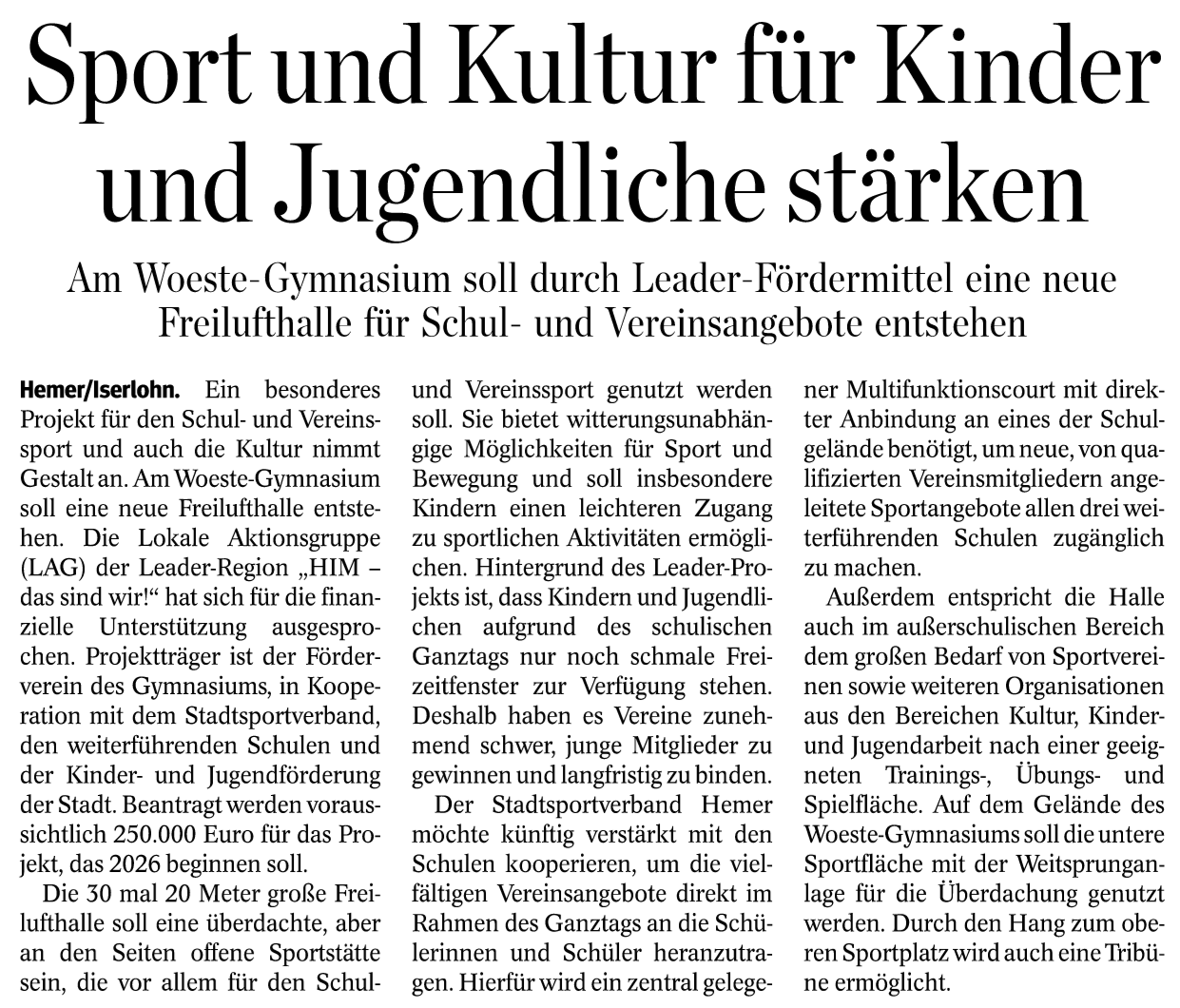 Förderverein plant Freilufthalle mit EU-Fördermitteln