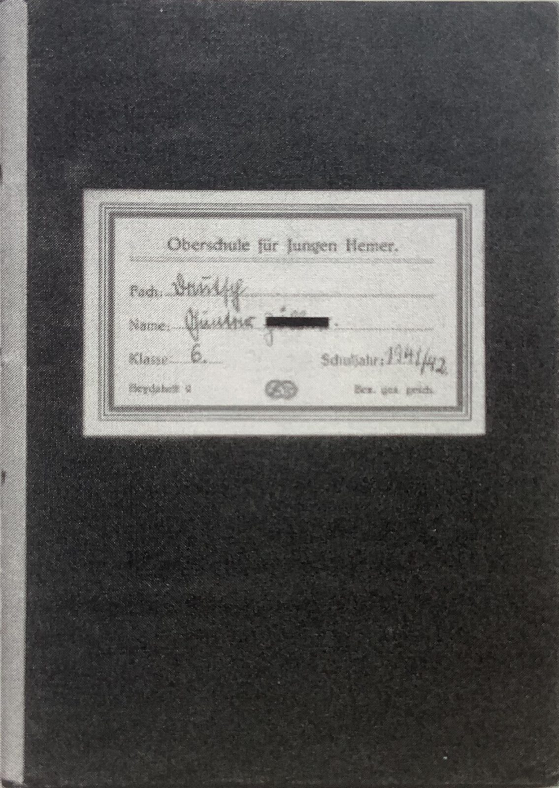 Schulheft mit Namensaufkleber „Oberschule für Jungen Hemer“