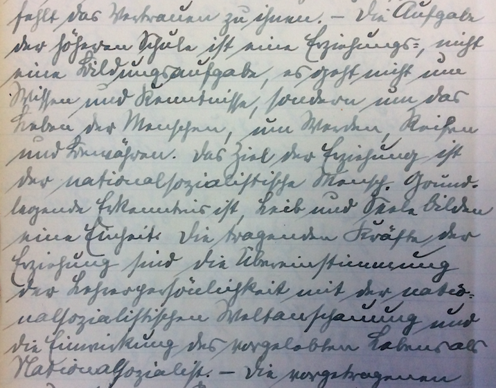 Auszug aus dem Konferenzbuch 1938–44: Referat des Schulleiters