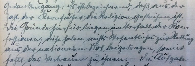 Auszug aus dem Konferenzbuch 1938–44: Stellungnahme zum Fach Religion