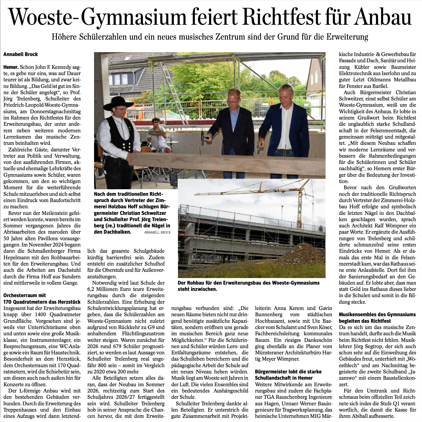 Richtfest für den Erweiterungsbau mit musischem Zentrum